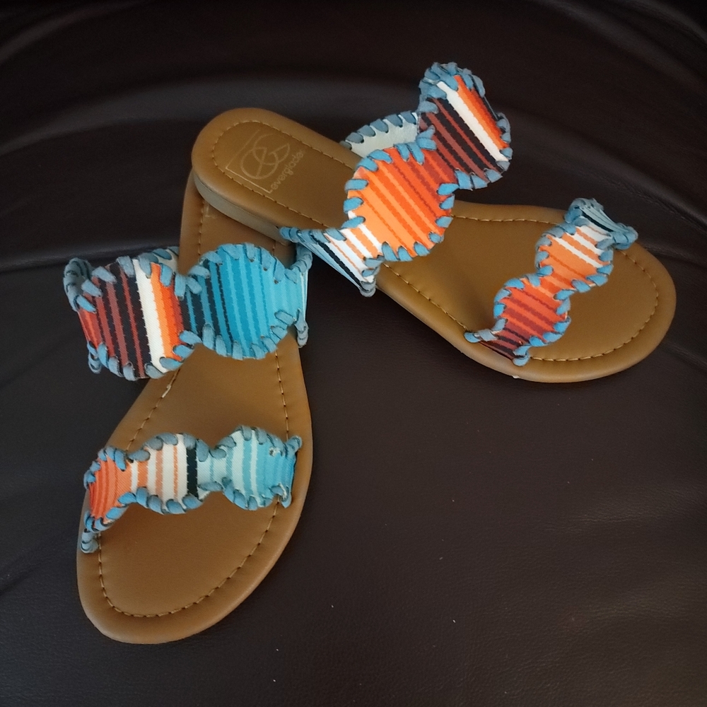 SLIDE ON SANDALS- AZTEC STRIPE